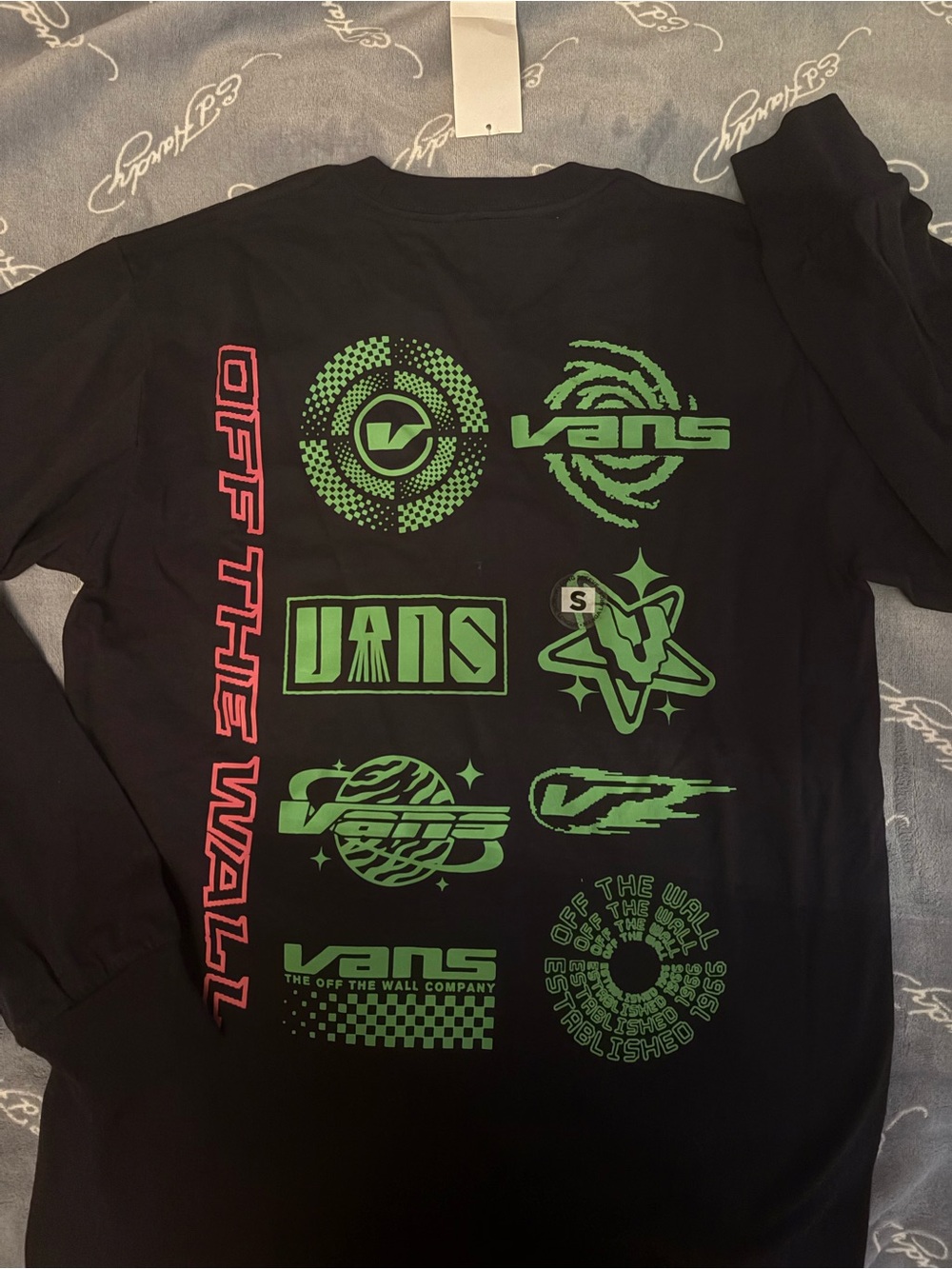 Vans Black Long Sleeve Tee with Red & Green Graphic Logos